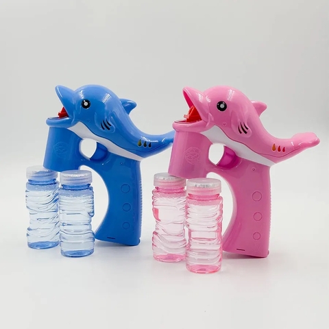 Brinquedo Lançador de Bolhas e Sabão Golfinho Bubble Gun com Luzes