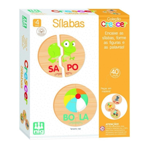 Jogo Sílabas 40 peças em Madeira - Nig Brinquedos