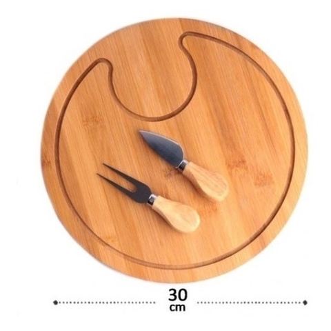Tábua para queijos de bambu 30 x 1.5cm com utensílos de inox 3pçs - Amigold