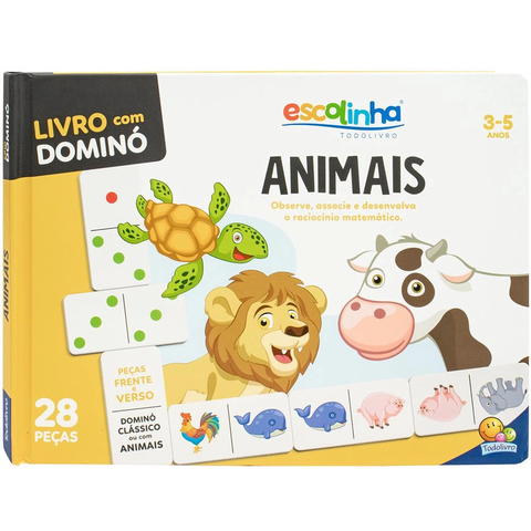 Livro Infantil com Dominó 28 Peças - Animais, Observe, Associe e Desenvolva o Raciocínio Matemático, Escolinha Todolivro