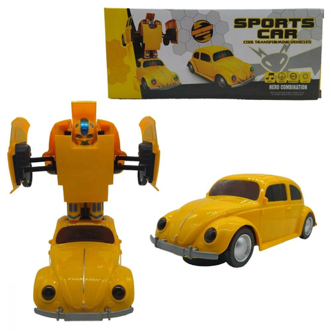 Carro Transformer Com Musica e Luzes - Fusca Amarelo - Cute Toys