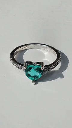 ANEL CORAÇÃO ZIRCÔNIA VERDE 12162 PRATA 925 - comprar online
