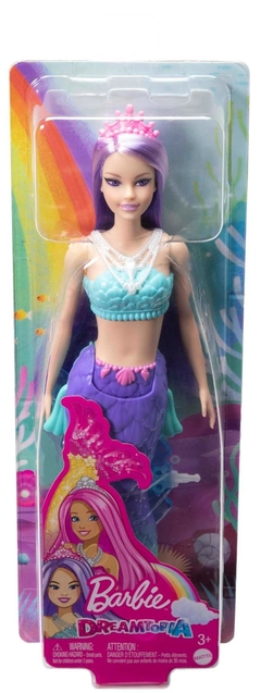 Muñeca Barbie Sirena Pelo lila con corona rosa - mattel - comprar online