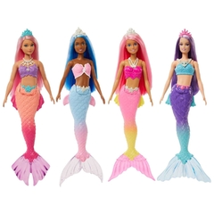 Muñeca Barbie Sirena Pelo lila con corona rosa - mattel - tienda online