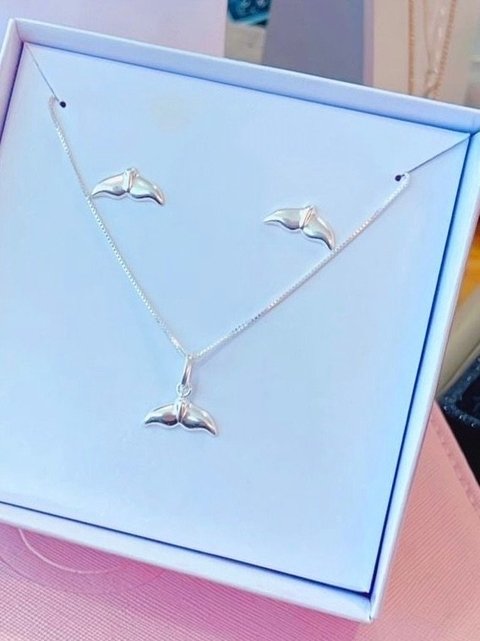 Conjunto Colar /Brinco Cauda Sereia Prata 925