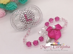 CHUPETA LUXO PRATA COM INICIAL PINK
