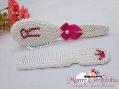 Pente + escova Branco com R pink