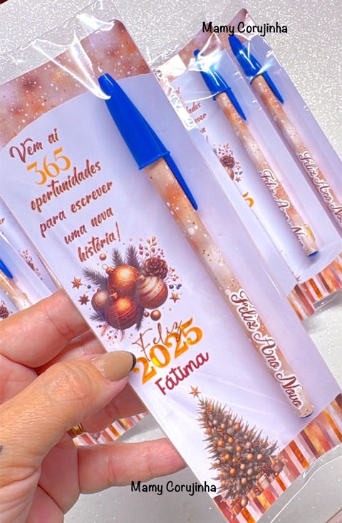 Caneta bic + card Ano novo (3,99 cada) - valor 10 unidades