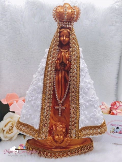 Nossa Senhora com manto em renda guipir 25cm