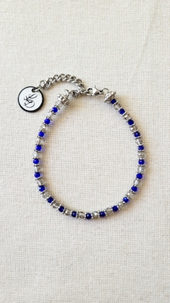 Pulsera de cristal de roca azul y gris