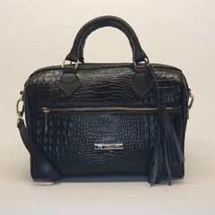 BOLSA EM COURO CROCO PRETO REF. 1232