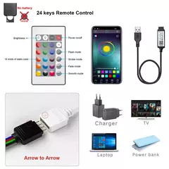 Fita de LED USB Bluetooth, luzes RGB, lâmpada flexível, fita, autoadesiva, TV, - loja online