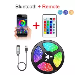 Fita de LED USB Bluetooth, luzes RGB, lâmpada flexível, fita, autoadesiva, TV,