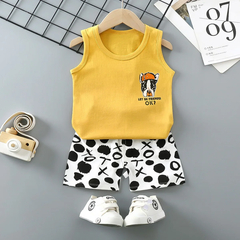Imagem do Conjunto de camiseta e shorts de algodão infantil, terno sem mangas