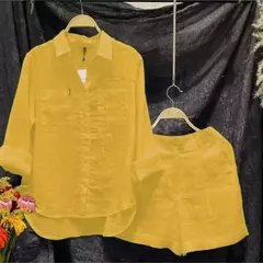 Verão algodão linho casual casa 2 peça conjunto para as mulheres 2025 moda br Apoio Marca JG