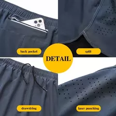 Calções de corrida masculina de secagem rápida fitness preto dupla camada shorts na internet