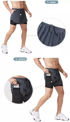 Calções de corrida masculina de secagem rápida fitness preto dupla camada shorts - loja online