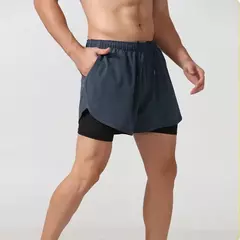 Calções de corrida masculina de secagem rápida fitness preto dupla camada shorts - loja online