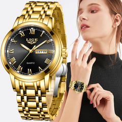 LIGE-Creative Pulseira de aço relógios para mulheres elegantes.