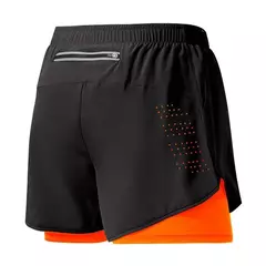 Calções de corrida masculina de secagem rápida fitness preto dupla camada shorts