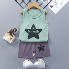 Imagem do Conjunto de camiseta e shorts de algodão infantil, terno sem mangas