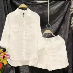 Verão algodão linho casual casa 2 peça conjunto para as mulheres 2025 moda br Apoio Marca JG