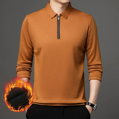 Polo de manga comprida com zíper masculino, gola virada para baixo, roupas masc na internet