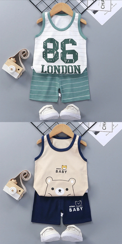 Conjunto de camiseta e shorts de algodão infantil, terno sem mangas - loja online