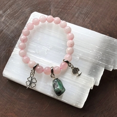 Pulseira quartzo rosa 3 pingentes