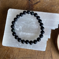 Pulseira de obsidiana negra com reflexos dourados