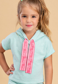 Conjunto Bika Kids Shorts Fleece e Cropped com Capuz Verde Água - comprar online