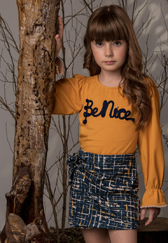 Conjunto Bika Kids Shorts Saia e Blusa Mostarda na internet