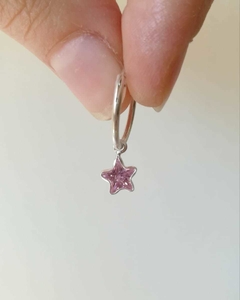 Argollita Cubic -Estrella Rosa - Plata 925 Unidad