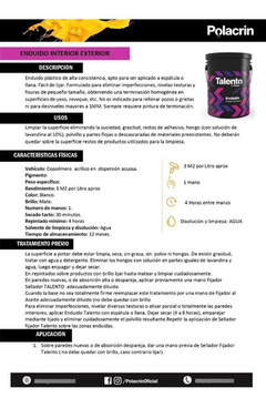 Enduido Interior / Exterior Talento De Polacrin X 4 Litros - comprar online