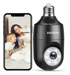 Alkivision Cámara De Seguridad Inalámbrica Con Bombilla 2. Color Negro