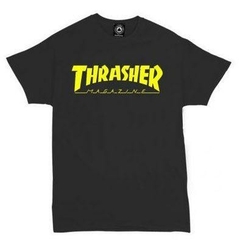 Remera Thrasher Outline Negro Amarillo