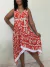 Vestido Saia De Amarrar Alça De Corda Beija Flor Vermelho e Branco na internet