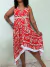 Vestido Saia De Amarrar Alça De Corda Beija Flor Vermelho e Branco - loja online