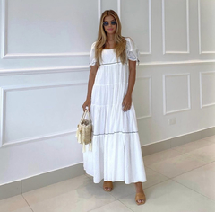 Vestido SALGUNAMU em Algodão Bolinhas com Detalhes