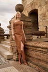 VESTIDO MIDI FENDA EFEITO LEATHER