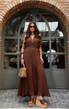 VESTIDO CINTHIA PLISSADO MARROM