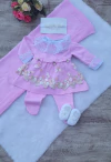 Saída de maternidade Helena em Tricô Rosa Completa