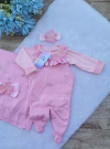 Saída de maternidade Lavínia em Tricô Rosa