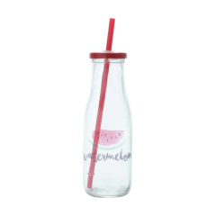 Garrafa de Vidro Canudo Slim 425 ml - Melancia