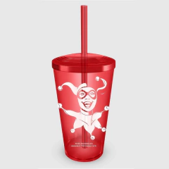 Copo Canudo Vermelho Harley Quinn