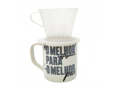 CANECA CILINDRICA COM COADOR - O MELHOR PAI CINZA