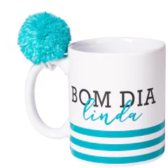 Caneca Cilíndrica 330ml Com Pompom - Love Canecas Bom dia Linda 34818