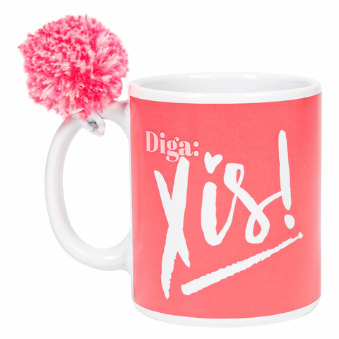 Caneca Cilíndrica 330ml Com Pompom - Love Canecas Diga XIS 34827
