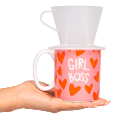 Caneca Cilíndrica com Coador - Love Canecas Girl Boss - loja online