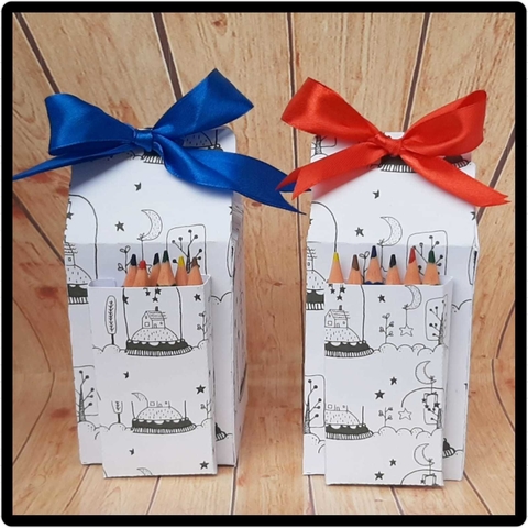 1 Cajitas milk chica para colorear (13X6X6cm). (INCLUYE 6 lapices) COMPRA MINIMA 10 UNIDADES - comprar online